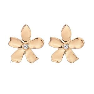 Gold Tone and Crystal Flower Post Earring